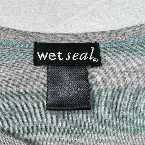 Wet Seal Blouse Womens Size Medium Blue Gray Striped 3/4 Sleeve - Picture 3 of 6